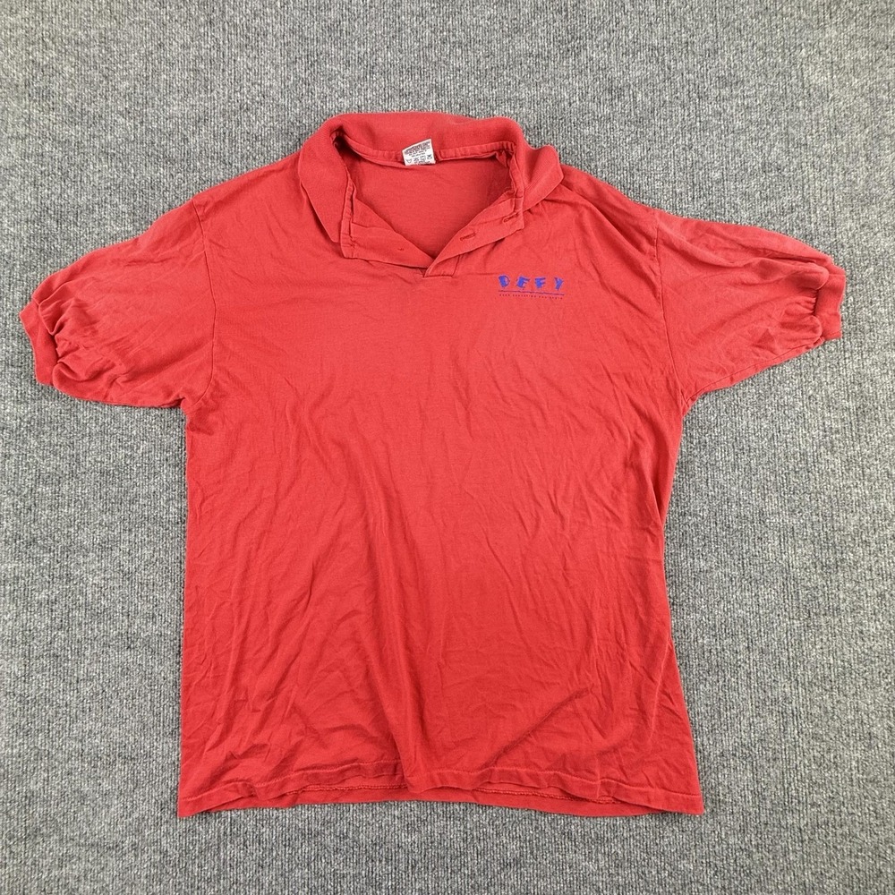 Anvil Polo Shirt Mens XL Red DEFY Drug Education For Youth Logo Knit Casual